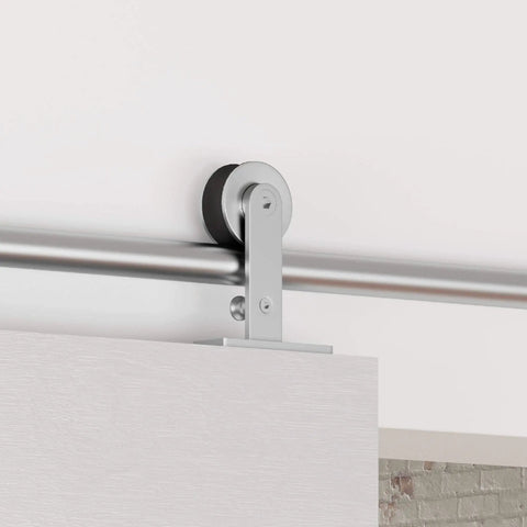 Sliding Barn Door Hardware Stainless Steel Top Mount Rollers For Single Wooden Door Industrial Modern Track Kit close-up
