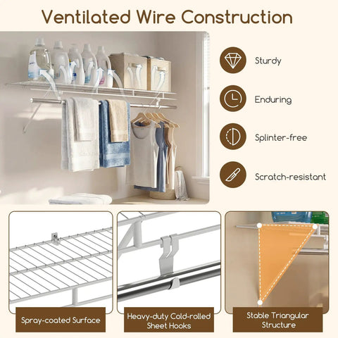 Built Tough Wall Mounted Closet Shelves Featuring Ventilated Heavy Duty Metal Wire Organizers With Sturdy Adjustable Hanging Rods For No Sweat Home Storage And Smooth Room Makeovers
