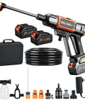 Portable Upgraded 1850 Psi Cordless Pressure Washer With Brushless Motor, Battery Powered Heavy Duty Car And Patio Cleaner, includes hose and battery.