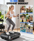 Woman using Vibration Plate Exercise Machine For Weight Loss With 250 Speed Platform Remote And Resistance Bands in home gym