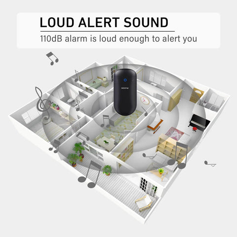 Wireless Doorbell Long Range Over 1000ft With 2 Plug In Receivers Includes Waterproof Button, 52 Chimes, 110dB Loud Tone And Colorful LED Flash, Super Easy Install No Wiring Needed, Great For Home Or Office. 110dB alert sound graphic