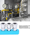 Industrial setup with aluminum quick connect air hose coupler for air compressors and movers fast coupler pneumatic fittings.