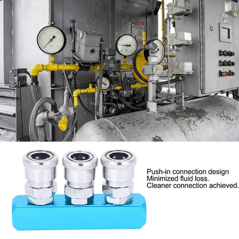 Industrial setup with aluminum quick connect air hose coupler for air compressors and movers fast coupler pneumatic fittings.