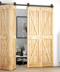 Heavy Duty 6ft Barn Door Bi-Folding Hardware Kit For Four Panels, Sliding Track System, Durable Carbon Steel With Frosted Black Finish