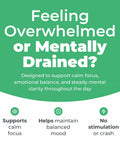 Text image with message about calm focus, balanced mood, and no stimulation crashes, related to Lithium Supplement 1 Mg Tablets.