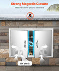 Outdoor Kitchen Access Door 30W X 21H Inches In 304 Stainless Steel Double Doors With Vents BBQ Island Door installed.