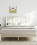 Heavy Duty Queen Bed Frame Rocking Piano Key Headboard And Reliable Metal Platform Base With Integrated Steel Slats For No Box Spring Needed Hassle Free Assembly Plus Crisp White Velvet Finish That Brings The Bedroom Glow Up, shown in serene bedroom setting.