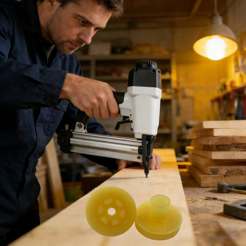 Heavy Duty Replacement Head Valve For Pneumatic Nailers Featuring Tough As Nails Construction And Precision Tuning, yellow components displayed.