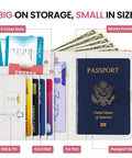 RFID Blocking Passport Holder With Magnetic Closure showing card slots, passport section, and money pocket for travel essentials.