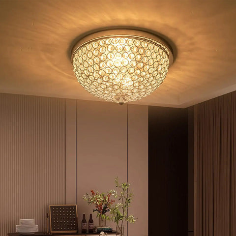 Crystal Flush Mount Ceiling Light Two Light Fixture With Chrome Finish And Sparkling Crystal Bowl Shade, Bulbs Included