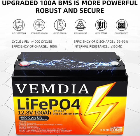 Beefy 12V 100Ah LiFePO4 Battery With Built In 100A BMS For RVs Solar Wind And Home Power Group 31 Deep Cycle Rechargeable Battery