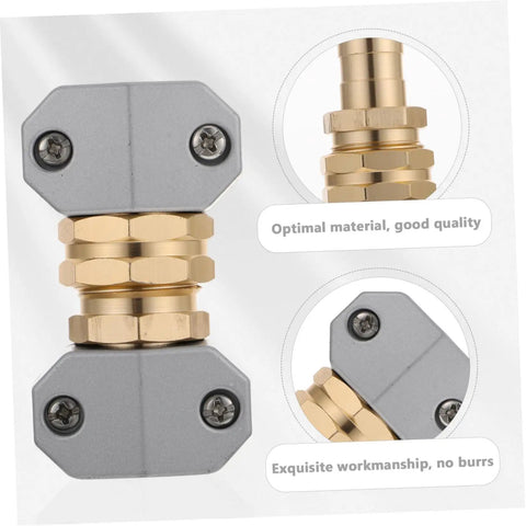 Grab This Top Pick Rustproof Garden Hose Repair Kit Featuring Three Heavy Duty Aluminum Alloy Connectors That Stand Up To High Pressure For Drip Free Outdoor Watering And Car Washing Tasks Today. Gray aluminum hose repair connector set with brass fittings, close-up