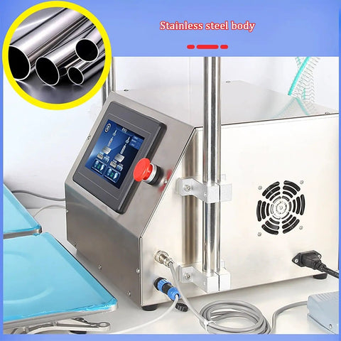 Double Head Automatic Liquid Filling Machine For Bottles, stainless steel body with digital meter and control panel.