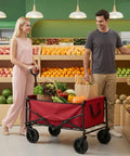Collapsible Wagon Cart 102L 330 Lb Capacity Heavy Duty Portable Pull Cart with lockable wheels shopping in market