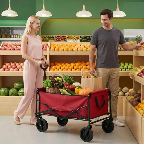 Collapsible Wagon Cart 102L 330 Lb Capacity Heavy Duty Portable Pull Cart with lockable wheels shopping in market