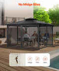 Gazebo Netting Replacement For Most 11.5 Ft Square Or Rectangular Gazebos With 4 Panel Mesh Sidewalls And Double Zipper Outdoor Garden Midge Netting Canopy Screen to keep bugs out.