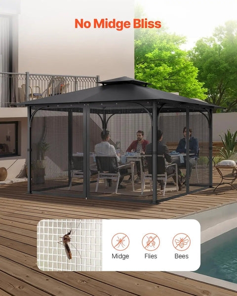 Gazebo Netting Replacement For Most 11.5 Ft Square Or Rectangular Gazebos With 4 Panel Mesh Sidewalls And Double Zipper Outdoor Garden Midge Netting Canopy Screen to keep bugs out.