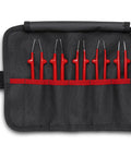 Five Piece Stainless Steel Insulated Tweezer Set In Tool Roll 1000V Rated Precision Tweezers With Serrated And Smooth Tips For Quick Tech Fixes Silver in black tool roll.