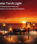 Solar Torch Light With Waterproof Outdoor Design Dusk To Dawn Auto On Off Flickering Flame Effect In Orange Glow for patio decor