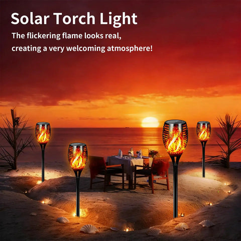 Solar Torch Light With Waterproof Outdoor Design Dusk To Dawn Auto On Off Flickering Flame Effect In Orange Glow for patio decor