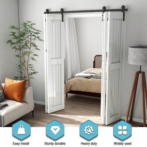 7 Foot Bi Fold Barn Door Hardware Kit For Four Doors Track System Fits Door Openings Up To Eighty Inches With Smooth Quiet Glide