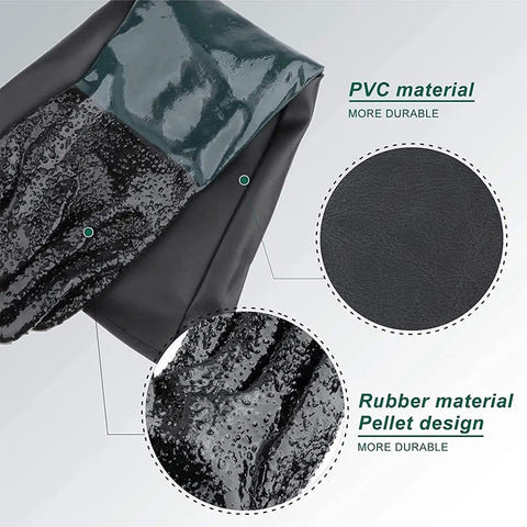 Close-up of Sandblasting Cabinet Gloves 23.6 Inch Tough As Nails PVC Cotton Lined Work Gloves showing durable PVC and rubber materials.