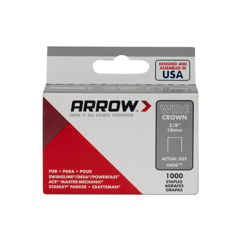 Heavy Duty Broad Crown Staples For Staple Guns Solid As A Rock For Upholstery Roofing And Crafting 3 8 Inch Leg Length 1 2 Inch Crown Width 1000 Count Pack packaging showing wide crown staples.