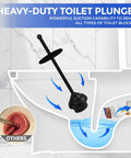 Heavy Duty Toilet Plunger With Sleek Floor Holder Kick Serious Bathroom Grime Monster Suction Unblocks Clogged Drains Real Quick Matte Black in action against clogs.