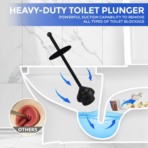 Heavy Duty Toilet Plunger With Sleek Floor Holder Kick Serious Bathroom Grime Monster Suction Unblocks Clogged Drains Real Quick Matte Black in action against clogs.