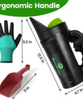 All Purpose Hand Spreader Shaker With Adjustable Opening Sizes And Flow Dial featured with dimensions, ergonomic handle, and accessories.