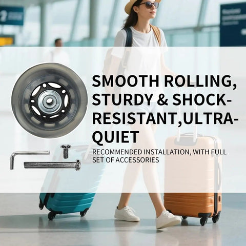 Heavy Duty Suitcase Wheels Replacement Set With Tough Rubber 360 Swivel Casters And Precision Bearings for luggage and tools.