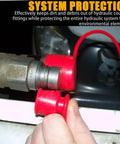 Red plastic dust caps for 1/2-inch flat-face hydraulic quick-connects; set of four male/female rubber covers