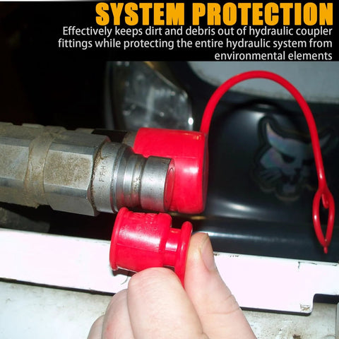 Red plastic dust caps for 1/2-inch flat-face hydraulic quick-connects; set of four male/female rubber covers