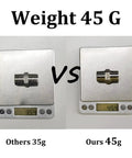 Four Pack 1/2 Inch Stainless Steel Nipple Fittings weight comparison on scales, shows 304 Stainless Steel 1/2 Inch NPT Male Threaded Pipe Adapters