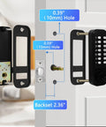 Diagram showing Beefed-Up Mechanical Door Lock With Adjustable Deadlatch For 2 3/8 Inch Or 2 3/4 Inch Holes, black, installed on door