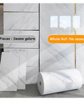 Premium 3D Peel And Stick Wallpaper Roll With A Knockout White Brick Look XPE Backing Offers Serious Impact Protection Super Simple Diy Setup Lets You Vibe Up Your Entire Place Instantly Measuring Eighty By Thirty Meters on display with comparison of pieces versus whole roll.