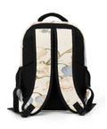 Back view of Multicolor Bluebell Linen Pattern Backpack for everyday carry with breathable design and adjustable straps