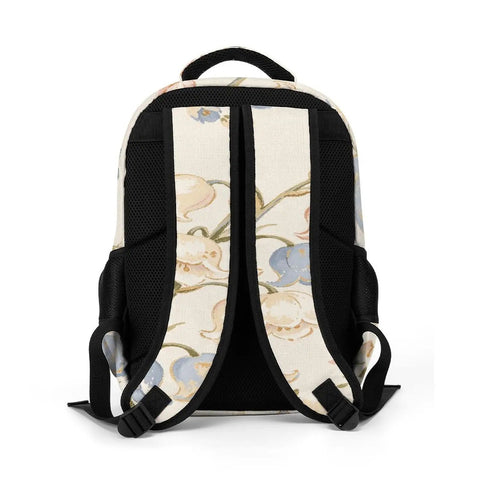 Back view of Multicolor Bluebell Linen Pattern Backpack for everyday carry with breathable design and adjustable straps