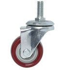 Hella Smooth 2 Inch Swivel Caster Wheels With Beefy Threaded Stem Polyurethane set, red wheel and steel stem for rolling racks.