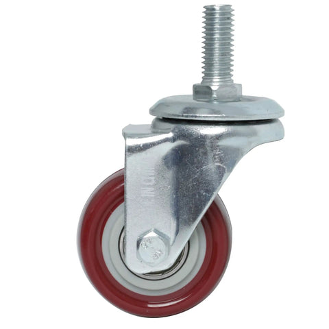 Hella Smooth 2 Inch Swivel Caster Wheels With Beefy Threaded Stem Polyurethane set, red wheel and steel stem for rolling racks.