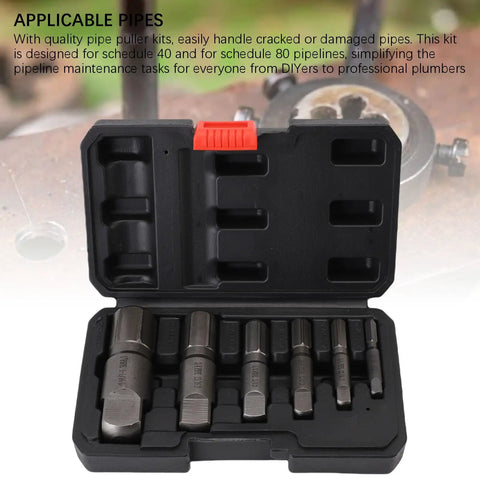 Heavy Duty Pipe Extractor Set For 1/8 Inch To 1 Inch Broken Screw Removal Tools Made From Tough Cr Mo Steel Includes Compact Storage Box open case