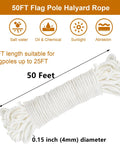 Flag Pole Hardware Kit With 3 Inch Gold Ball Topper, Aluminum Alloy Construction, Weatherproof Flagpole Accessories, 50 Feet Halyard Rope, 4 Inch Cleat Hook With Screws, Four Swivel Snap Hooks, And Pulleys For 2 Inch OD Tubes 50 ft rope