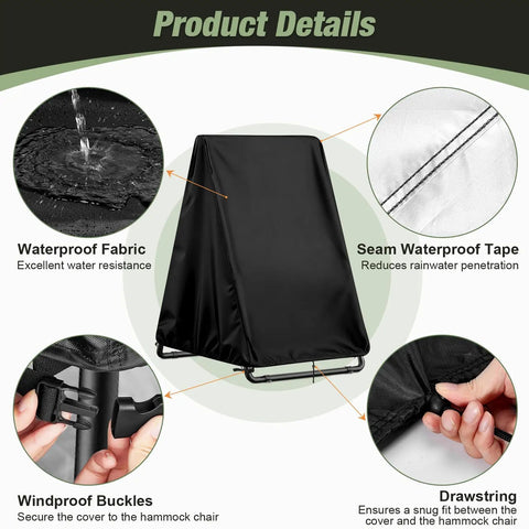 Waterproof Hammock Chair Stand Cover For 41L By 55W By 72H Swing Stands, Heavy Duty 420D Oxford Fabric With Sealed Seams