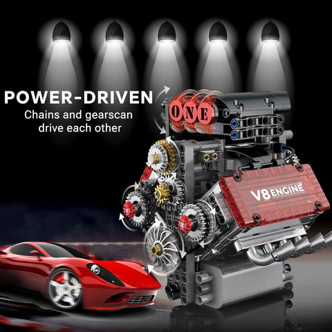 V8 Engine Model Kit That Actually Runs With An L Motor And Battery Box 478 Plus Pieces Visible 8 Cylinder Engine Building Blocks For Adults Hands On STEM Project Realistic Automotive Decor And Engineering Toy, powered V8 model with gears