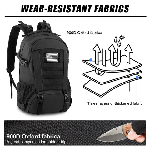 Rugged 30L Tactical Backpack for Men and Women, Everyday Carry Ready, military-grade, showing 900D Oxford fabric structure