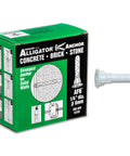 Heavy Duty Alligator Wall Anchors Quarter Inch 100 Pack For Concrete Drywall Brick And Stone packaging with one anchor visible.