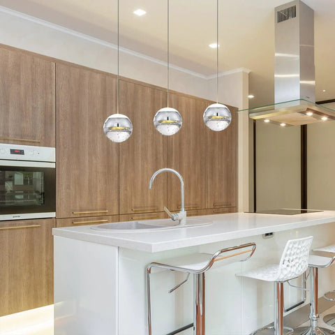 Modern Crystal Pendant Light in Chrome Finish Tiny Globe Hanging Fixture for Kitchen Island