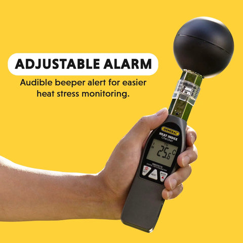 Pro Grade Heat Index Monitor With Wet Bulb Globe Temperature Gauge And Brass Ball - Adjustable alarm in use