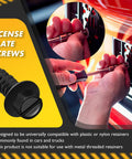 Hands using Beefy Black License Plate Screws 100 Pack, Rustproof and Weatherproof, Size 14 by Three Quarter Inch for car plates