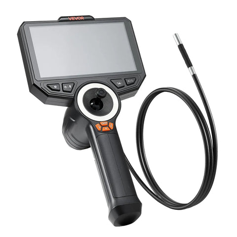4-Way Articulating Borescope With Light, 1080P HD Endoscope Camera, Flexible Snake Scope With 6 Inch IPS Screen, Articulated Probe For Wall, Automotive, And Engine Inspections, 4.9 Ft Reach, black handheld unit with coiled probe